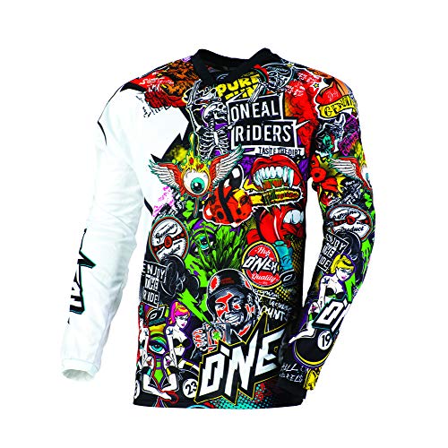O'NEAL | Motocross Langarm-Shirt | MX Enduro Motorrad | Schnell trocknendes und leichtes Performance-Material, kragenloses Design | Mayhem Jersey Crank | Erwachsene | Schwarz Multi | Größe M