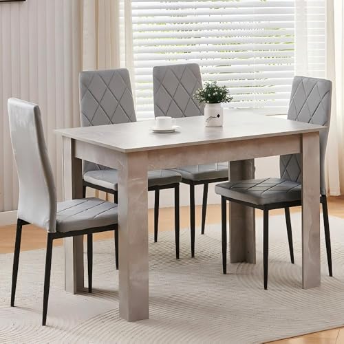 Homullel 110x70 cm Esstisch mit 4 Stühlen Esszimmer Set für 4 Personen, Essgruppe für Küche, Esszimmer (Flanellgrau #2, Matt Beton Grauer Tisch mit 4 Sitze)