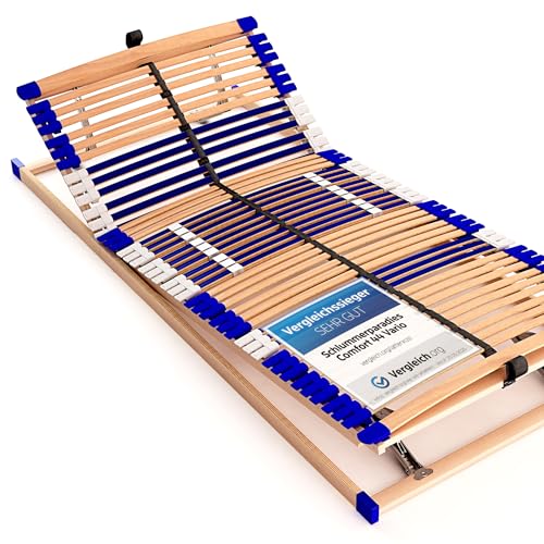 Stabiler Lattenrost 100% BUCHE - Kopf- und Fußteil verstellbar - SCHULTERFRÄSUNG, 7 Zonen, 44 Federleisten, Härte-Regulierung, Mittelgurt - Comfort 44® Vario - 100% fertig montiert (90x200cm)