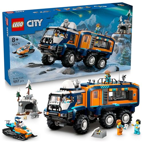 LEGO City Arktis-Truck mit Labor – BAU- und Spielset – Erkundungsfahrzeug mit Lenkung und Federung – inkl. Schneescooter, 5 Mini-Figuren und 3 Wolfsfiguren – Geschenk für Jungen ab 8 Jahren – 60471