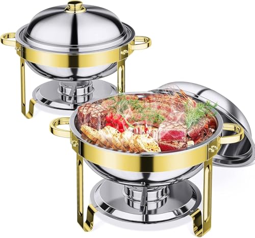 Zarler Edelstahl Chafing Dish Buffet Set, Warmhaltebehälter Essen 6L 2er Pack, Wärmebehälter Für Speisen aus rostfreiem Stahl, Buffetwärmer, Rund Warmhaltebehälter mit Deckel