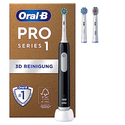 Oral-B Pro Series 1 Elektrische Zahnbürste — Electric Toothbrush Inkl. 3 Aufsteckbürsten — 3 Putzmodi für Zahnpflege, Zahnbürste Elektrisch, Designed by Braun, Schwarz