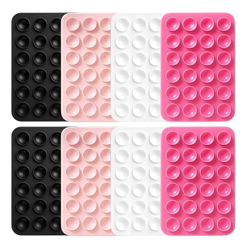 8 Stück Silikon Saugnapf Handy, Handy Kleber Rückseite Saugnapf, Handy-Zubehör, für Stromversorgung, Selfies und Videos, für Alle Modelle (Schwarz, Rosa, Weiß, Hellrosa)