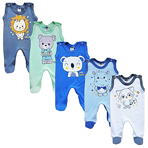 MEA BABY Unisex Baby Strampler mit Aufdruck aus 100% Baumwolle im 5er Pack für Mädchen und Jungen (62, Jungen 3)