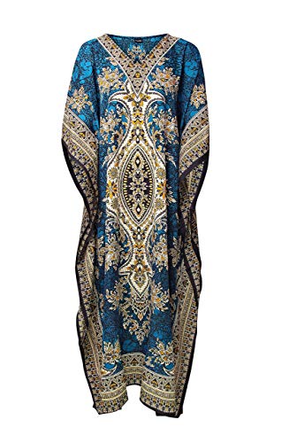 Rubina Kapoor | Damen Tribal Ethnic Print Lange Kaftan | Übergröße (Teal)
