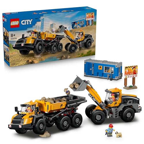 LEGO City Kipplaster und Schaufellader Spielzeuge - Baustellenfahrzeuge mit funktionierenden Funktionen und 3 Minifiguren - STEM Geburtstagsgeschenk für Jungen ab 8 Jahren - 60494