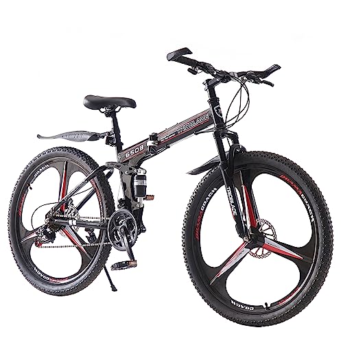 LSLIFE 27.5 Zoll Faltbares Mountainbike Doppelfederung Hardtail Fahrrad Männer Frauen Mountainbike 21 Geschwindigkeit Antrieb Leichtgewicht Rahmen Sport Radrad für Erwachsene (Rot)