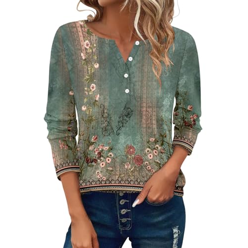 Warehouse Deals Angebote B Ware Tshirt Damen, Blusen & Tuniken Für Damen, Langarm Tshirt Rundhals Mit Knopfleiste Oberteile Sommer Langarmshirt Tunika Pullover Sportshirt Black Week Angebote 2025