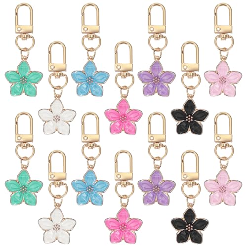 HekouJiub 14 Stück Blumen Schlüsselanhänger Damen Süße Ästhetische Schlüsselanhänger Anhänger Blumen Taschenanhänger Reißverschluss Zieher Geldbörsen Anhänger für Handtaschen Rucksack Autoschlüssel