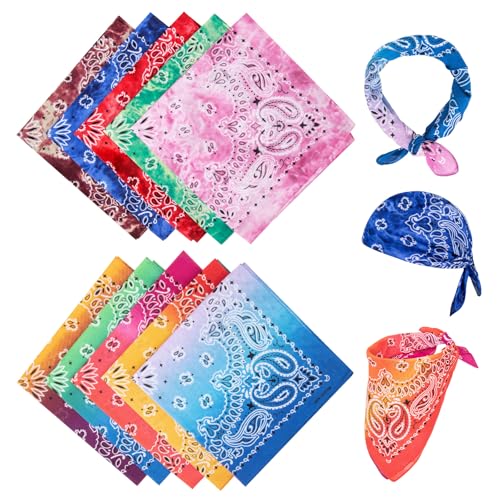 Chalier Cmfort Bandana Kopftuch Unisex,Baumwolle Halstuch für Damen Herren,Bandana kopftuch mit Mischfarben (55 x 55 cm) 12 Pack Armtuch,Haar,Pet Hals Vierecktuch