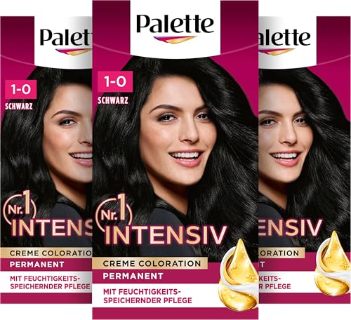 Palette Intensiv Creme Coloration 1-0/900 Schwarz (115 ml), permanente Haarfarbe für leuchtende, langanhaltende Farbbrillanz & 100% Grauabdeckung