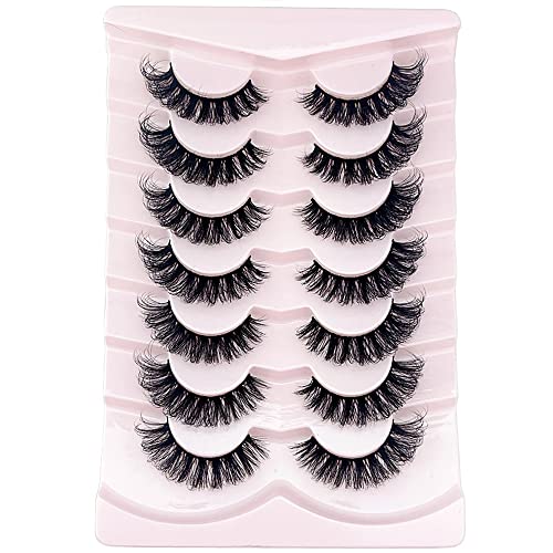 OCHILIMA Wimpern Russian Strip Lashes Natural Look Eye Lashes False Lashes Wispy D Curly Fluffy 3D Effect Cat Eye Soft Fake Eyelashes Pack 7 Pairs