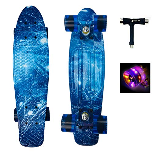 Sumeber Skateboard Kinder Mini Cruiser Skateboard Komplette 22 Zoll mit LED Leuchtrollen für Erwachsene Kinder Anfänger Mädchen Jungen Geburtstagsgeschenk (Ozean)