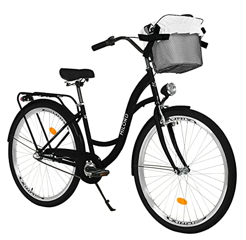 MILORD. Komfort Fahrrad mit Rückenträger, Hollandrad, Damenfahrrad, 3-Gang, Schwarz, 26 Zoll