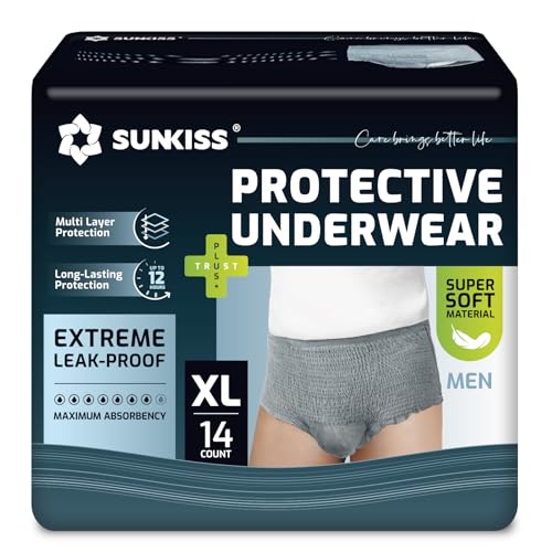 SUNKISS Inkontinenz Pants Männer, Tagsüber Einweg Erwachsenen Windelhosen, Herren Windeln mit Maximaler Saugfähigkeit, Grau, Größe XL, 14 Stück 1er Pack