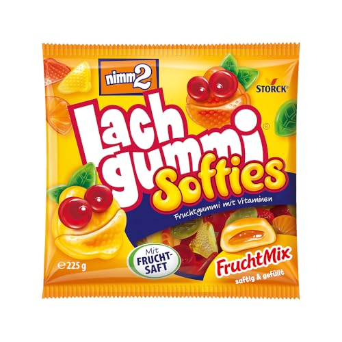 nimm2 Lachgummi Softies FruchtMix – 1 x 225g – Gefülltes Fruchtgummi mit Fruchtsaft und Vitaminen