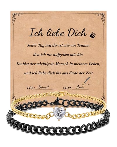 SUNSH Partner Armbänder Partner Geschenke, Pärchenarmband für Meine Frau Freundin, Jahrestag Geschenk für Ihn Sie Freund Mann Ehemann, Weihnachten Valentinstag Geburtstag-Schwarz&Golden