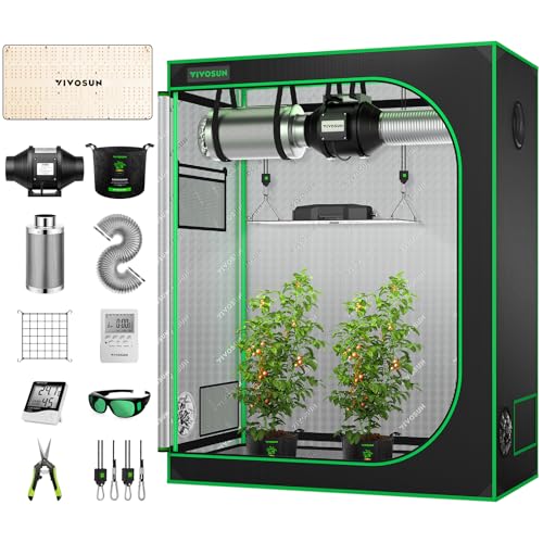 VIVOSUN Growzelt Komplettset 120x60x150cm, Grow Box Komplettset für Indoor Anbau, LED Vollspektrum Lampe VS2000, 100mm Belüftung, Temperatur- & Hygrometer, Grow Bags, Gartenschere & Timer