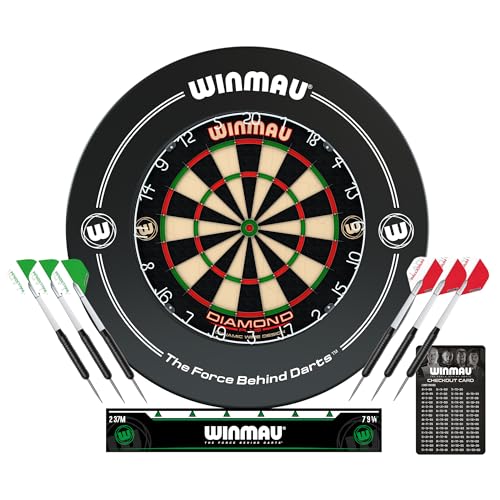WINMAU Diamond Plus Steeldartscheibe Surround-Set - Professionelles Dartzubehör - Enthält Diamond Plus Dartscheibe, Dart Surround, 2 Sätze von Präzision Steeldart Und Mehr
