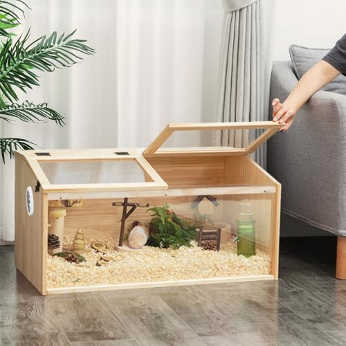 Kleiner Tierkäfig mit klappbarem Deckel Indoor Freilaufgehege holzerner Hamsterkäfig Acrylfenster für Sicht geeignet für Meerschweinchen, Hamster, Schildkröten, 80x40,5x40 cm