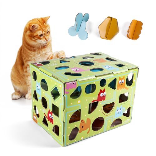 ALL FOR PAWS Katzen-Futter-Spielzeug, Interaktive Leckerli-Spielbox für Katzen, Futterlabyrinth-Box als Langsamfütterer für Hauskatzen