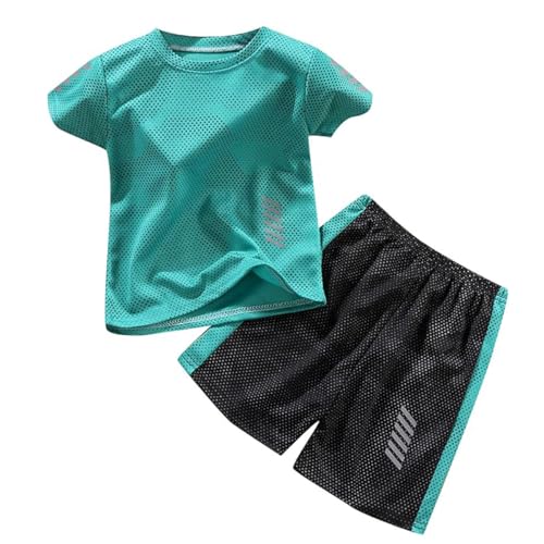 Tilozs Kinder Trainingsanzug Jungen Set 2-Teilig Jogginganzug Sommer Schnelltrockend Casual Klamotten, Grün, 122-128(Herstellergröße: 130)