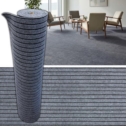 Selbstklebender Teppichboden 6 m² – 120×500 cm Teppich Rolle, 5 mm stark, geruchslos, schnell verlegbar, Bodenbelag für Wohnzimmer, Büro, Kinderzimmer (Slats Grau - SXP-7TW-01, 6m²)