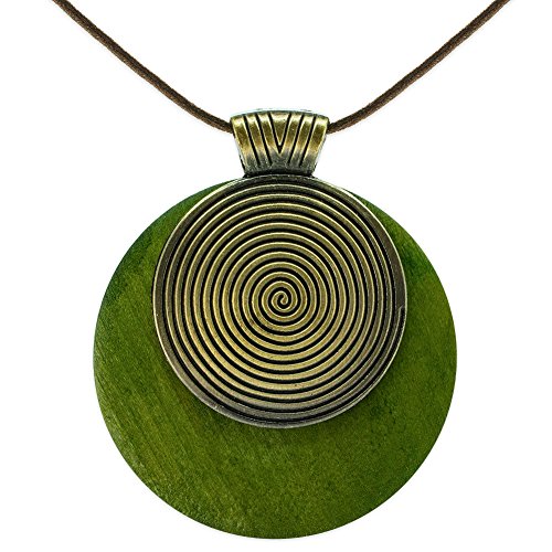 Soul-Cats Halskette Spirale Holz Leder grün schwarz braun Natur naturell, Farbe: grün