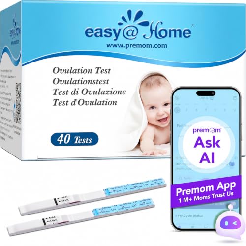 Easy@Home 40 Ovulationstests LH Teststreifen 25 mIU/ml – Fruchtbarkeitstest Kinderwunsch für Frauen – Eisprung berechnen mit Premom App