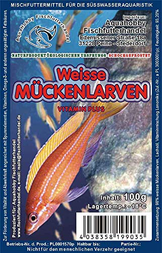 Weiße Mückenlarven 100 g Blister Frostfutter – Natürliches Protein-Futter für Zierfische, Labyrinthfische, Welse & Salmler (2Kg 20x100Gr)