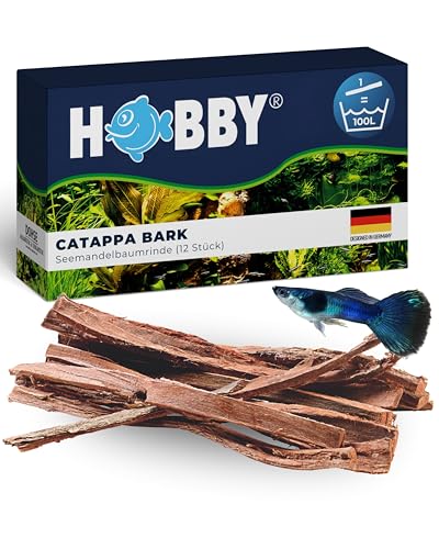HOBBY Aquaristik Catappa Bark I 12 Stück I Seemandelbaumrinde für Aquarien I fördert Vitalität und Wohlbefinden von Fischen und Garnelen I natürlicher Wasserzusatz für Süßwasseraquarien