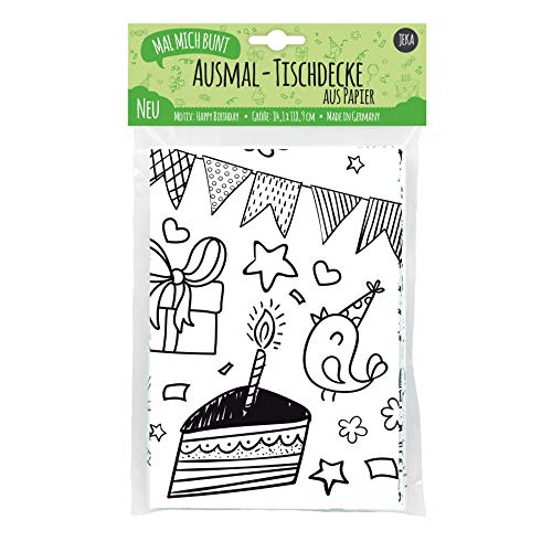Papier-Tischdecke zum Ausmalen, Motiv Happy Birthday, Tischdecke für Kindergeburtstag mit vielen Ausmalbilder, Kindergeburtstag Deko, Mal Mich Bunt
