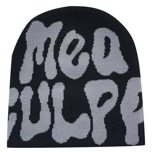 Y2k Beanie Mütze Herren Damen Teenager Y2k Cap Winter Knit Skater Beanie Mütze Hip Hop Strickmützen Baumwolle Spider MEA Culpa Printed Y2k Beanie Cap Hat Pink Harajuku Fashion