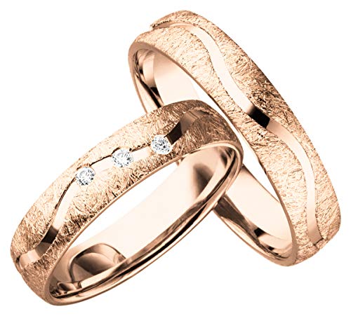 2x Eheringe Partnerringe Trauringe Verlobungsringe Freundschaftsringe Silber in Rotold Plattiert *mit Gravur und 3 Steinen* P955-R