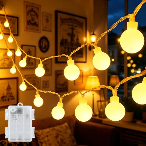 cshare Led Lichterketten Globe Außen, 6M 40LED Kugel Batteriebetriebene Lichterkette mit Timer IP65 Wasserdicht für Jar Garten Camping Weihnachten Innen Außen Dekorationen,Warmweiß