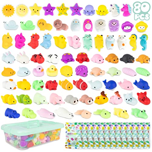 BONNYCO Mochi Squishy Set Mitgebsel Kindergeburtstag Gastgeschenke, 80 Stück Kleine Geschenke für Kinder. Mitbringsel Kindergeburtstag Gastgeschenk, Pinata Füllung. Give Aways, Einschulung Set