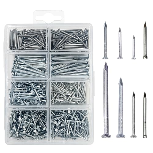 OMOTOOL stahlnägel Set (900 Stück), verzinkte Beton nägel zum Aufhängen von Bildern und Holzbearbeitung, Bildernägel Anzug für Trockenbau und Kiefer,8 Größen Stahlbildernägel Set