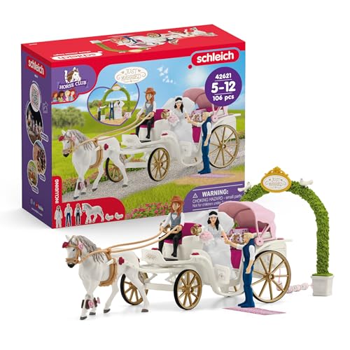 SCHLEICH Horse Club | Hochzeitskutsche 42641 | Brautpaar mit Kutsche, Hannah und Pferd sowie Zubehör | tolles Geschenk für Mädchen und Jungen | Spielzeug für Kinder ab 5 Jahren | Set aus 106 Teilen
