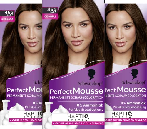 Schwarzkopf Perfect Mousse Permanente Schaumcoloration 465/4-65 Schokobraun (93 ml), Haarfarbe mit perfekter Grauabdeckung, Coloration für intensive Pflege & strahlenden Glanz