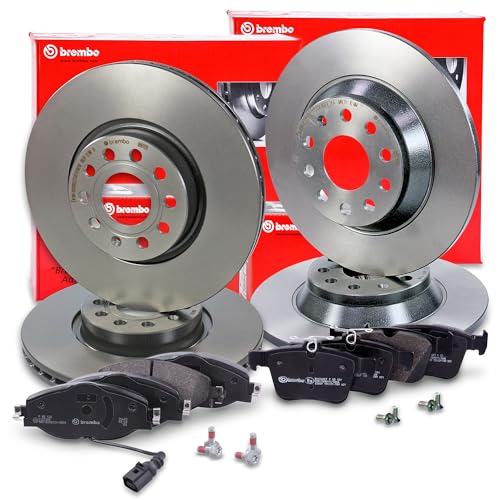 BREMBO Coated Disc Line Bremsenset inkl. Bremsscheiben Vorne Ø 312 mm Belüftet + Hinten Ø 300 mm Voll + Bremsbeläge Vorne und Hinten + Verschleißkontakt