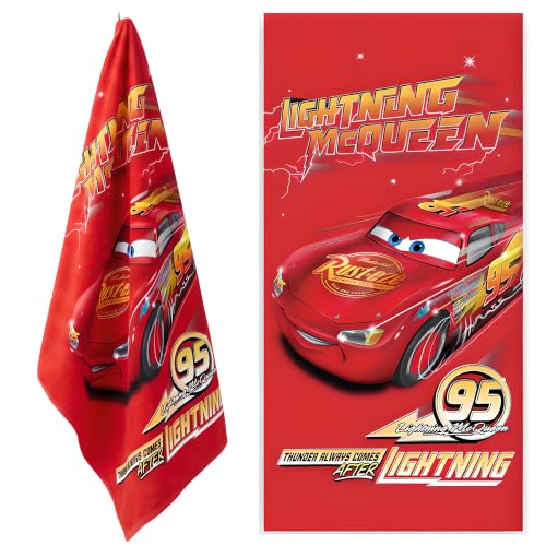 BrandMac Disney Cars Lightning McQueen Strand- und Badetuch 70x140cm, 100% Baumwolle | Weiches & saugfähiges Bade- und Schwimmtuch für Kinder | Offizielles Disney Cars Handtuch | Ideal für Strand, Bad
