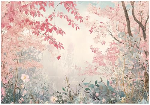 WallArena - Vlies Fototapete Landschaft Blumen 400x280 cm - Fototapeten - Tapeten - für Wohnzimmer Schlafzimmer - Vliestapete Wandtapete Tapete 3D Effekt- inkl. Kleister - Fantasie Wald Rosa