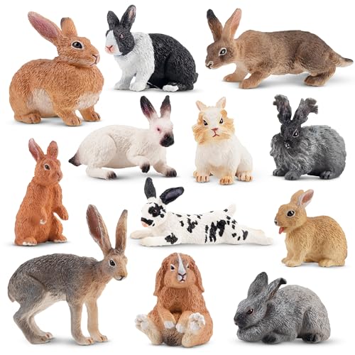 TOYMANY 12 Stück Ostern Hase Tiere Figuren Kaninchen Figuren - Bauernhof Tiere Hasen Modell Spielzeug Weihnachten Geburtstag Dekorationen Geschenk Kuchen Topper Party Gefallen für Kinder Kleinkinder