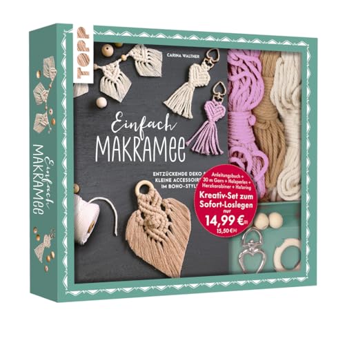 Kreativ-Set Einfach Makramee. Mit Anleitungsbuch und Material: Box (24 x 21,5 x 3,5 cm), Buch (32 S., DIN A5, Softcover), 30 m Garn in 3 Farben, Holzperlen, Holzring, Herzkarabinier (Kreativ-Sets)