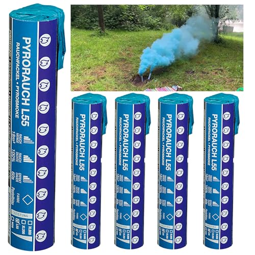 Rauchfackel Pyrorauch L55 im 5er Pack in Rot Blau Gelb Grün Orange Weiß Türkis Schwarz Rosa Lila Pink Braun von Pyroweb I Pyrotechnik der Kategorie 1 (Pastelblau)