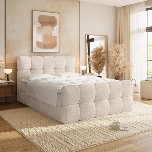 BROMARKT Boxspringbett mit Topper und Bettkasten 160x200 Hellbeige