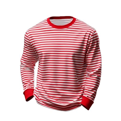 Ringelshirt Herren Rot-Weiss Karneval Breit Gestreiftes T Shirt Pulli Streifenshirt Faschingskostüme Langarmshirt Rundhalsausschnitt Sweatshirt Oberteile