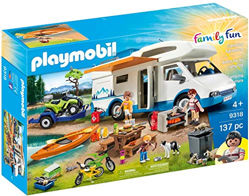 PLAYMOBIL 9318 Lustiges Camping-Set für die ganze Familie mit abnehmbaren Dach, Anhängerkupplung und herausziehbarer Markise, ab 4 Jahren