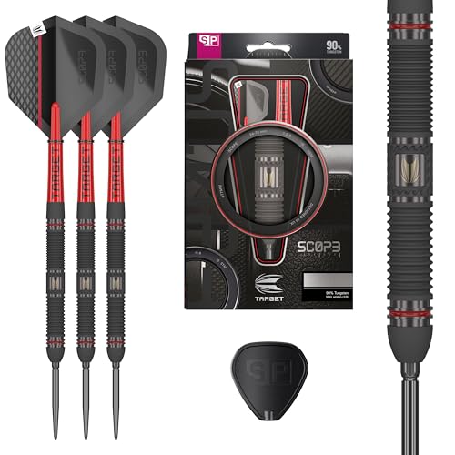 Target Darts Scope Swiss Point Steeldarts, 90% Tungsten Dart-Set, Barrel 01-23G | Steeldarts Set, Darts in Rot & Schwarz, Profi Dart-Set mit Swiss Points & Tool