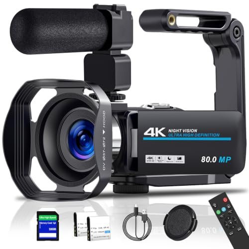 Videokamera 4K 80MP Camcorder IR Nachtsicht 18X Digitalzoom Vlogging Camera